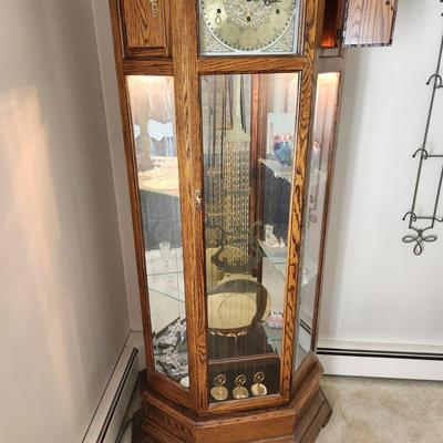 Howard Miller Grandfather Clock w Lighted Curio Cabinet 610-440