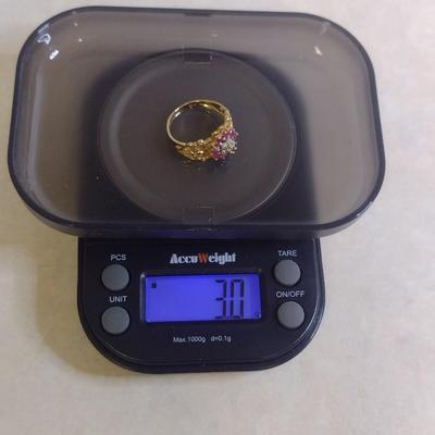 10K Yellow Gold Ruby and Diamond Filigree Band Ring Size 6 Total Weight 3.0 Grams (#26)