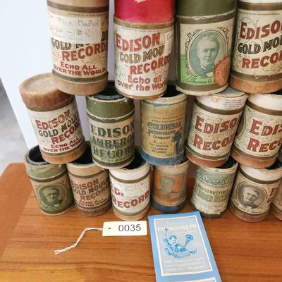 Antique Thomas Edison Home Phonograph w Wax Cylinders