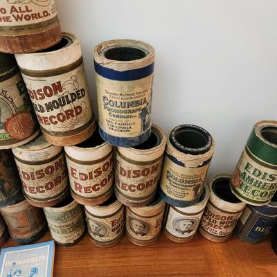 Antique Thomas Edison Home Phonograph w Wax Cylinders