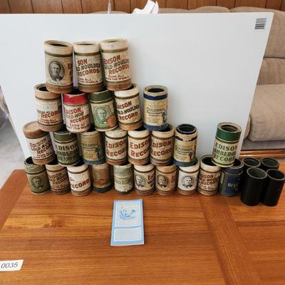 Antique Thomas Edison Home Phonograph w Wax Cylinders