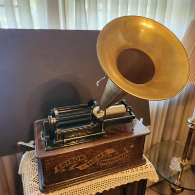 Antique Thomas Edison Home Phonograph w Wax Cylinders