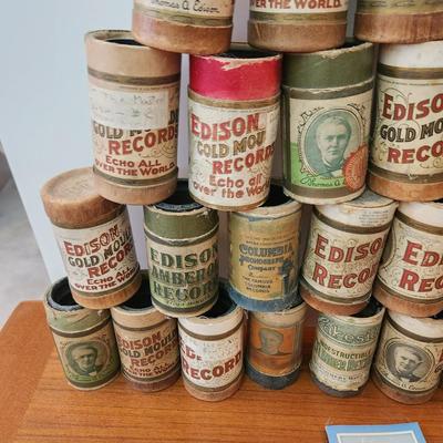 Antique Thomas Edison Home Phonograph w Wax Cylinders