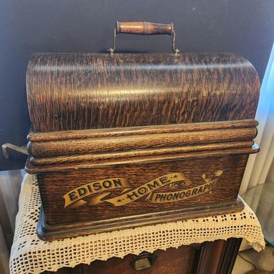 Antique Thomas Edison Home Phonograph w Wax Cylinders