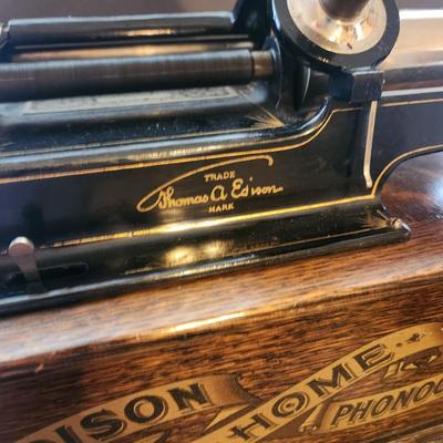 Antique Thomas Edison Home Phonograph w Wax Cylinders