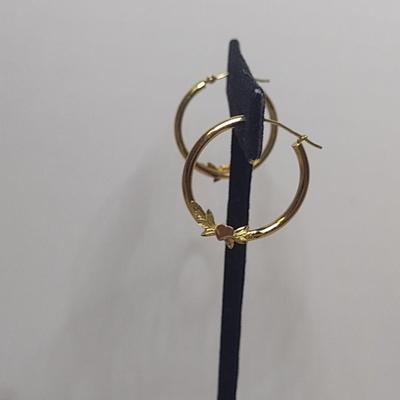 10K Yellow Gold Heart Accent Hoop Earrings Total Weight 1.6 grams (#29)