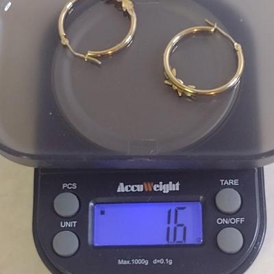 10K Yellow Gold Heart Accent Hoop Earrings Total Weight 1.6 grams (#29)