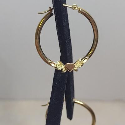 10K Yellow Gold Heart Accent Hoop Earrings Total Weight 1.6 grams (#29)