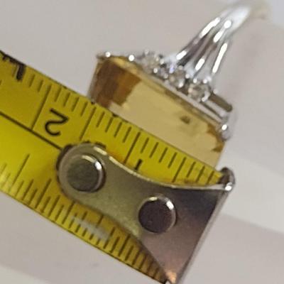 18K White Gold Emerald Cut Citrine and Diamond Cocktail Ring Size 6 Total Weight 6.1 grams (#30)
