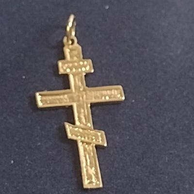 18K Yellow Gold Orthodox Cross Charm Pendant Total Weight 2.7 grams (#33)
