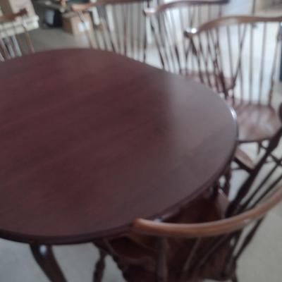 Cherry Finish Wooden Dining Table with Six Windsor Chairs