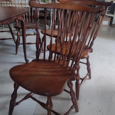 Cherry Finish Wooden Dining Table with Six Windsor Chairs