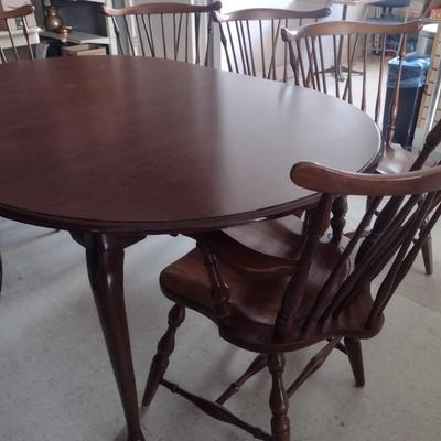 Cherry Finish Wooden Dining Table with Six Windsor Chairs