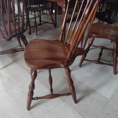 Cherry Finish Wooden Dining Table with Six Windsor Chairs