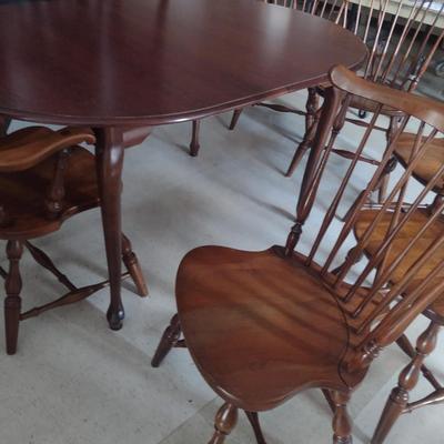 Cherry Finish Wooden Dining Table with Six Windsor Chairs