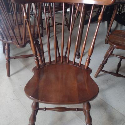 Cherry Finish Wooden Dining Table with Six Windsor Chairs