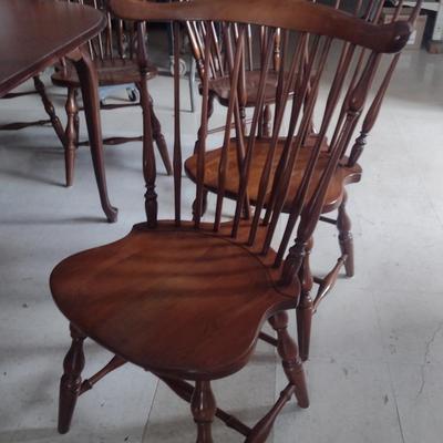 Cherry Finish Wooden Dining Table with Six Windsor Chairs