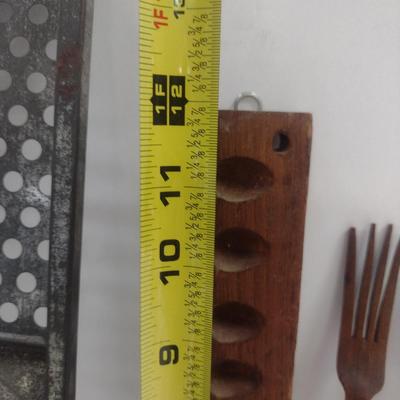 Vintage Primitive Kitchen Utensils- Spaetzle Maker, Forks, Spoons, etc.
