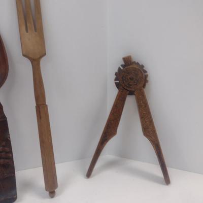 Vintage Primitive Kitchen Utensils- Spaetzle Maker, Forks, Spoons, etc.