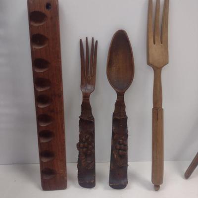 Vintage Primitive Kitchen Utensils- Spaetzle Maker, Forks, Spoons, etc.