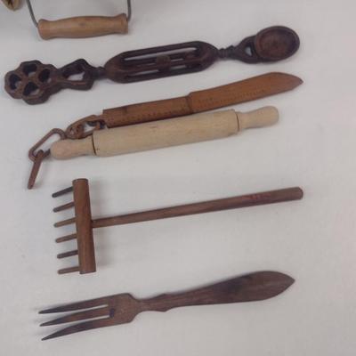 Vintage Primitive Kitchen Utensils- Spaetzle Maker, Forks, Spoons, etc.
