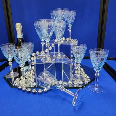 Fostoria Azure Blue Wine Glasses Romance Pattern