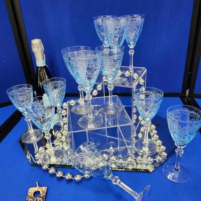 Fostoria Azure Blue Wine Glasses Romance Pattern