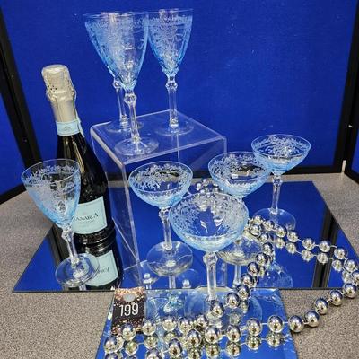 Fostoria Crystal Azure Blue in the Romance Pattern