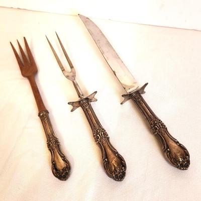 Lot #118 3-Piece Carving Set - antique - Silver Handles