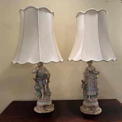 Pair of Vintage Porcelain Figural Lamps – Rococo Couple