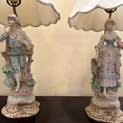 Pair of Vintage Porcelain Figural Lamps – Rococo Couple