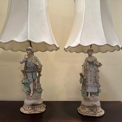 Pair of Vintage Porcelain Figural Lamps – Rococo Couple