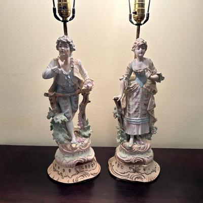 Pair of Vintage Porcelain Figural Lamps – Rococo Couple
