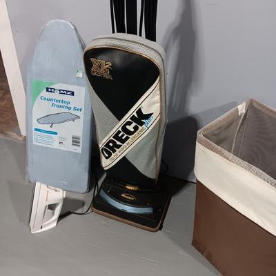 ORECK XTENDED LIFE VACUUM, CLOTHES HAMPER, IRON AND BOARD