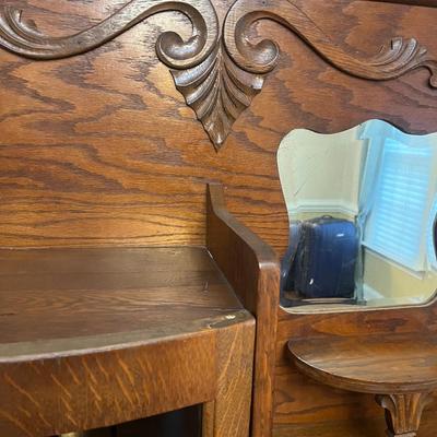 Oak Secretary With Curved Glass Cabinet (DR-MG)