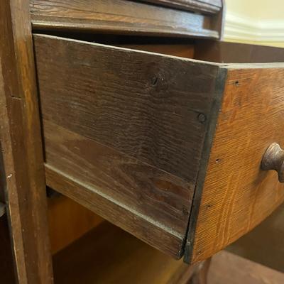 Oak Secretary With Curved Glass Cabinet (DR-MG)