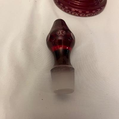 Bohemian Ruby Red Cut to Clear Glass Decanter & Five Cordial Glasses (DR-MG)