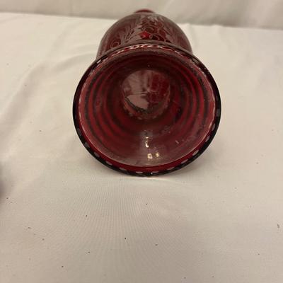 Bohemian Ruby Red Cut to Clear Glass Decanter & Five Cordial Glasses (DR-MG)