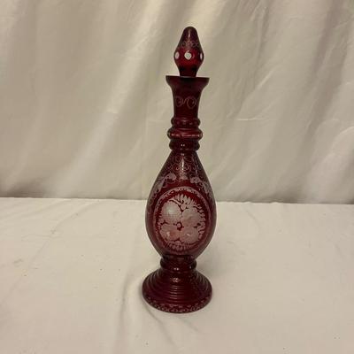 Bohemian Ruby Red Cut to Clear Glass Decanter & Five Cordial Glasses (DR-MG)