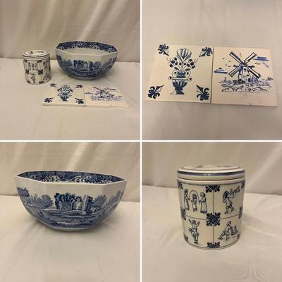 Spode Octagon Shaped Bowl, Delft Jar & Two Tiles (DR-MG)
