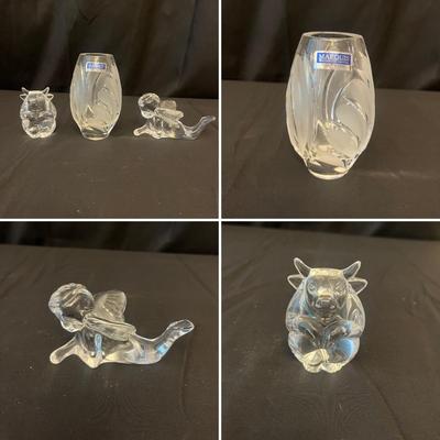 Baccarat, Waterford & Stuben Crystal Figurines & Vase (O-MG)