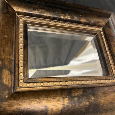 Two Wooden Framed Beveled Glass Mirrors & Quartz Wall Clipboard clock (O-MG)