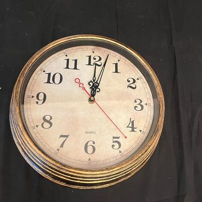 Two Wooden Framed Beveled Glass Mirrors & Quartz Wall Clipboard clock (O-MG)