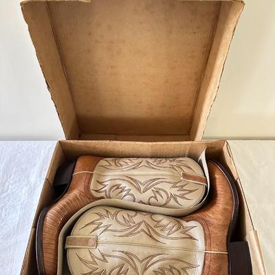 Vintage Dan Post Western Beige Lizard Cowboy Boots Size 10D #6838 (B3)