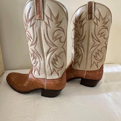 Vintage Dan Post Western Beige Lizard Cowboy Boots Size 10D #6838 (B3)