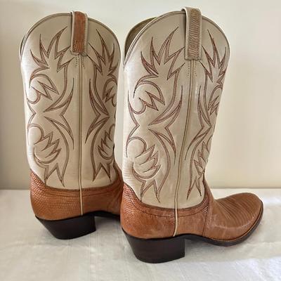 Vintage Dan Post Western Beige Lizard Cowboy Boots Size 10D #6838 (B3)