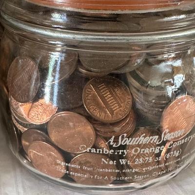 3 Jars of Glass Pennies & Rollers (K)