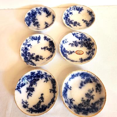 Lot #138 Lot of 6 Antique Flow Blue Small Bowls - "Ideal" pattern