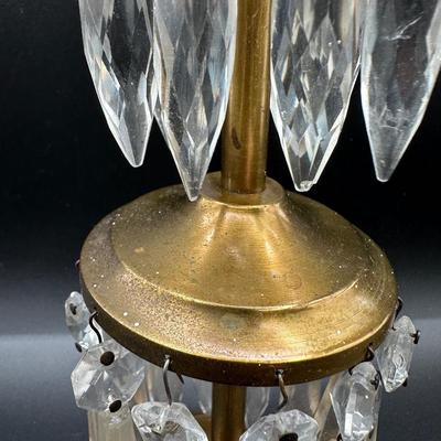 Brass Candlestick with Hanging Crystal Prisms