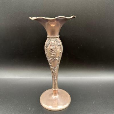Sterling Silver Repoussé Bud Vase with Cherub Design, M.S. Cooler